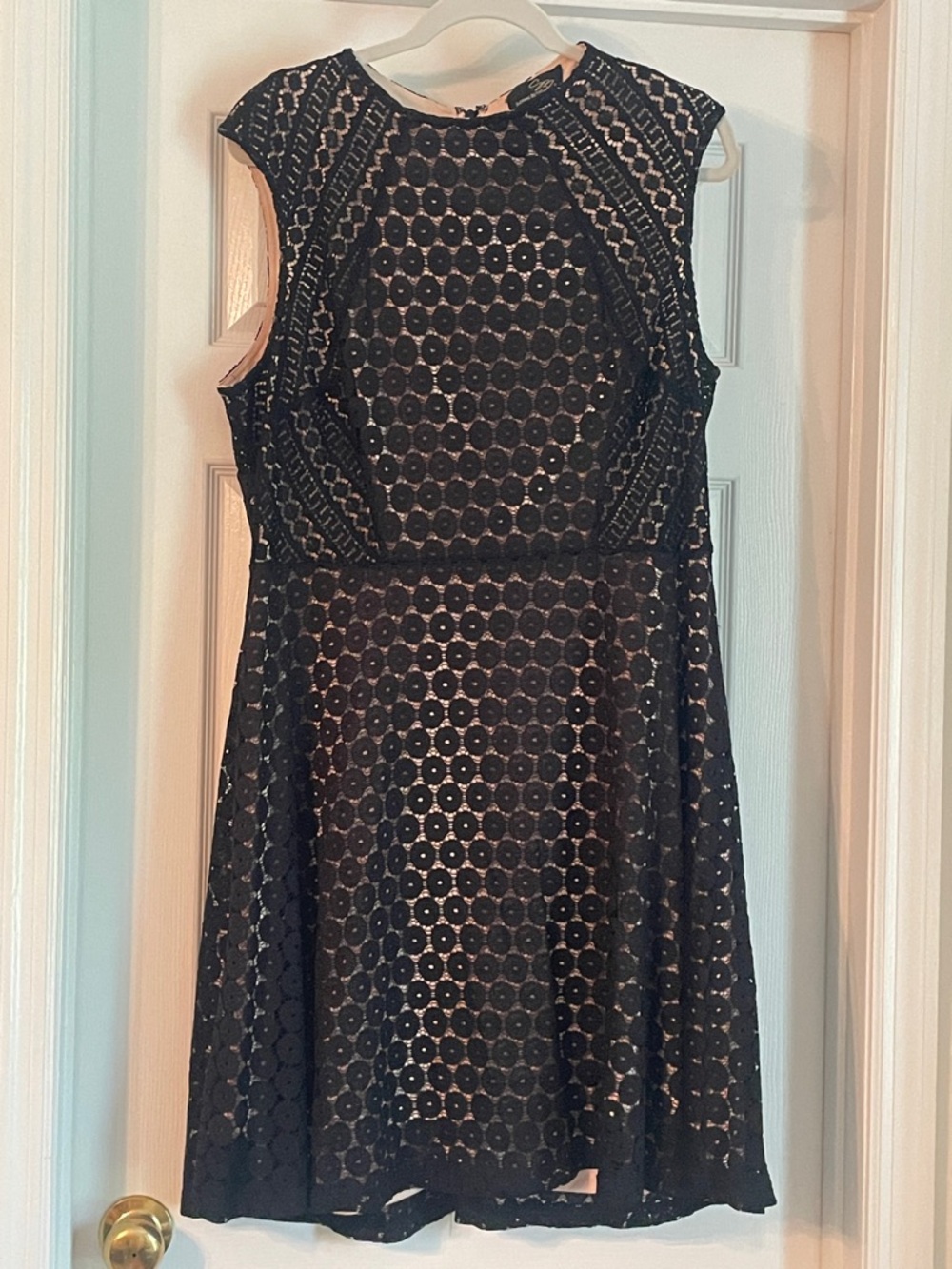 Suzanne Betro Black Lace Mini Dress with Nude Lining